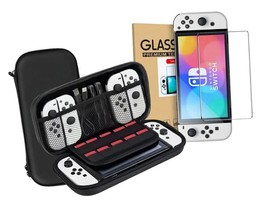 Estuche Protector Duro Y Lamina Mica Nintendo Switch Oled
